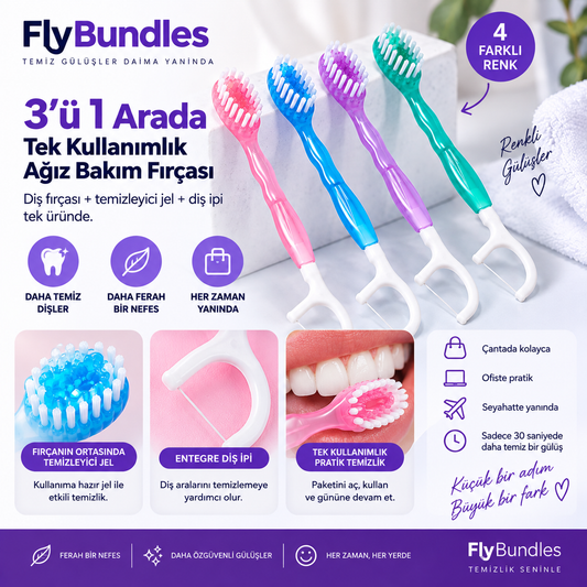 FlyBundles 3'ü 1 Arada Tek Kullanımlık Ağız Bakım Fırçası