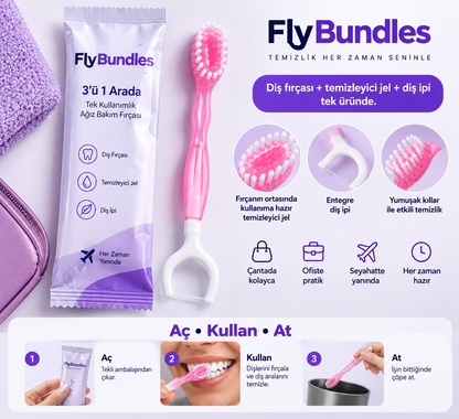 FlyBundles 3'ü 1 Arada Tek Kullanımlık Ağız Bakım Fırçası